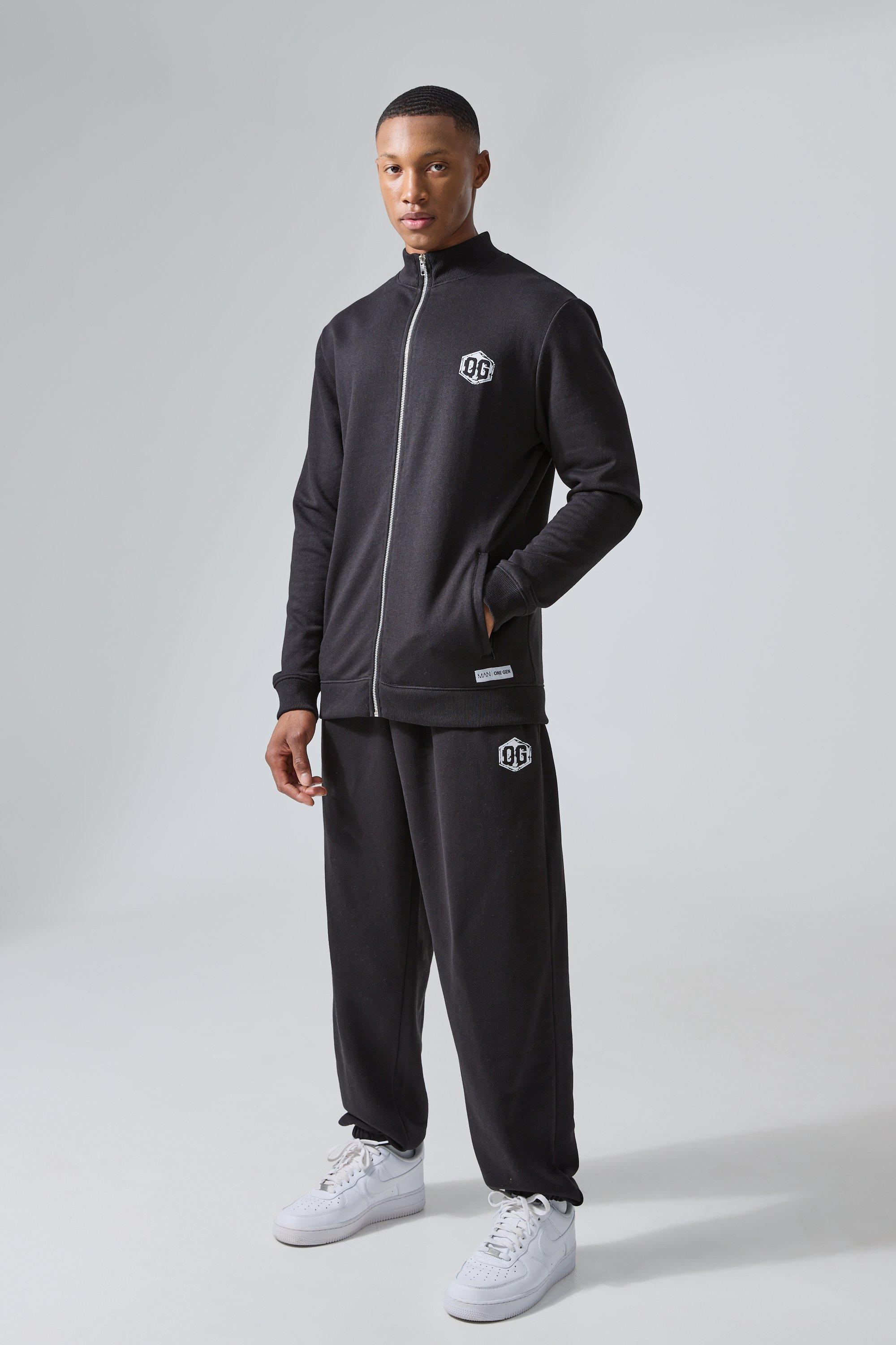 Mens Black Man Active X Og Gym Zip Through Funnel Neck Tracksuit, Black product image