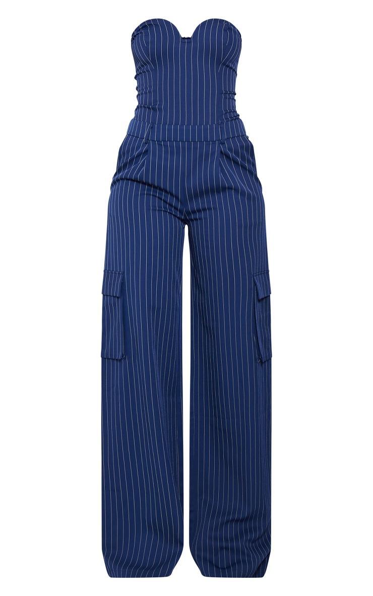 Tall Navy Pinstripe Bandeau Wide Leg Jumpsuit Product Image