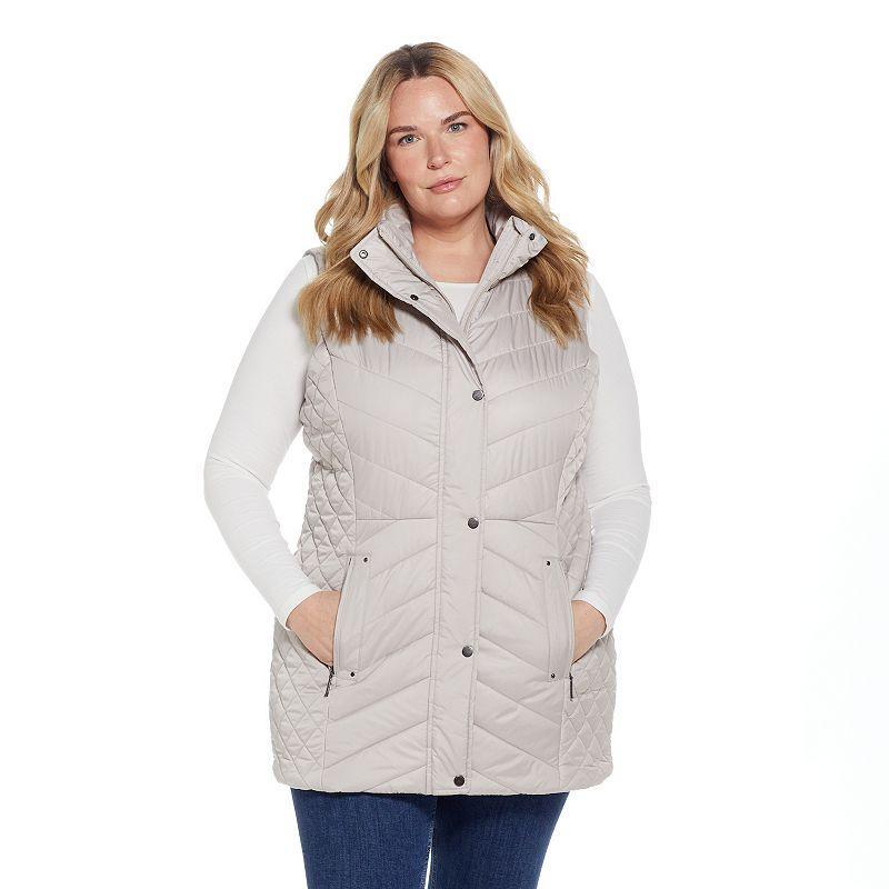 Plus Size Weathercast Quilted Long Puffer Vest, Womens Product Image