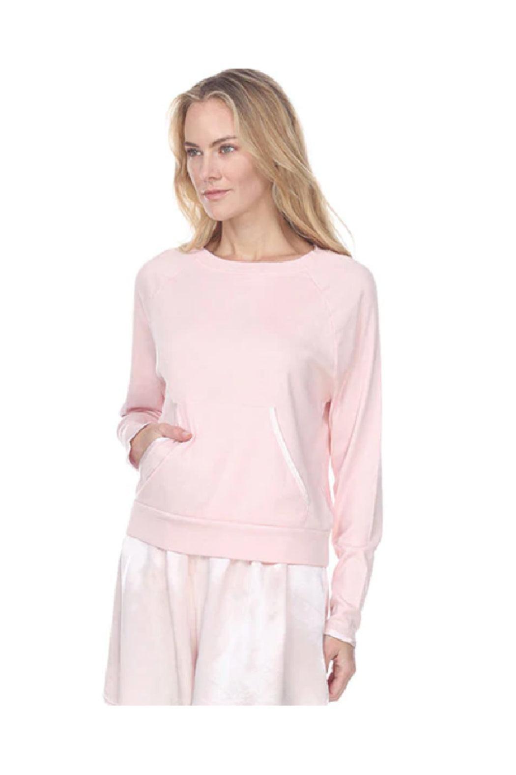 BECCA LONG-SLEEVE SEMI CROP RIB SWEATSHIRT WITH SATIN TRIMED POCKETS Female Product Image