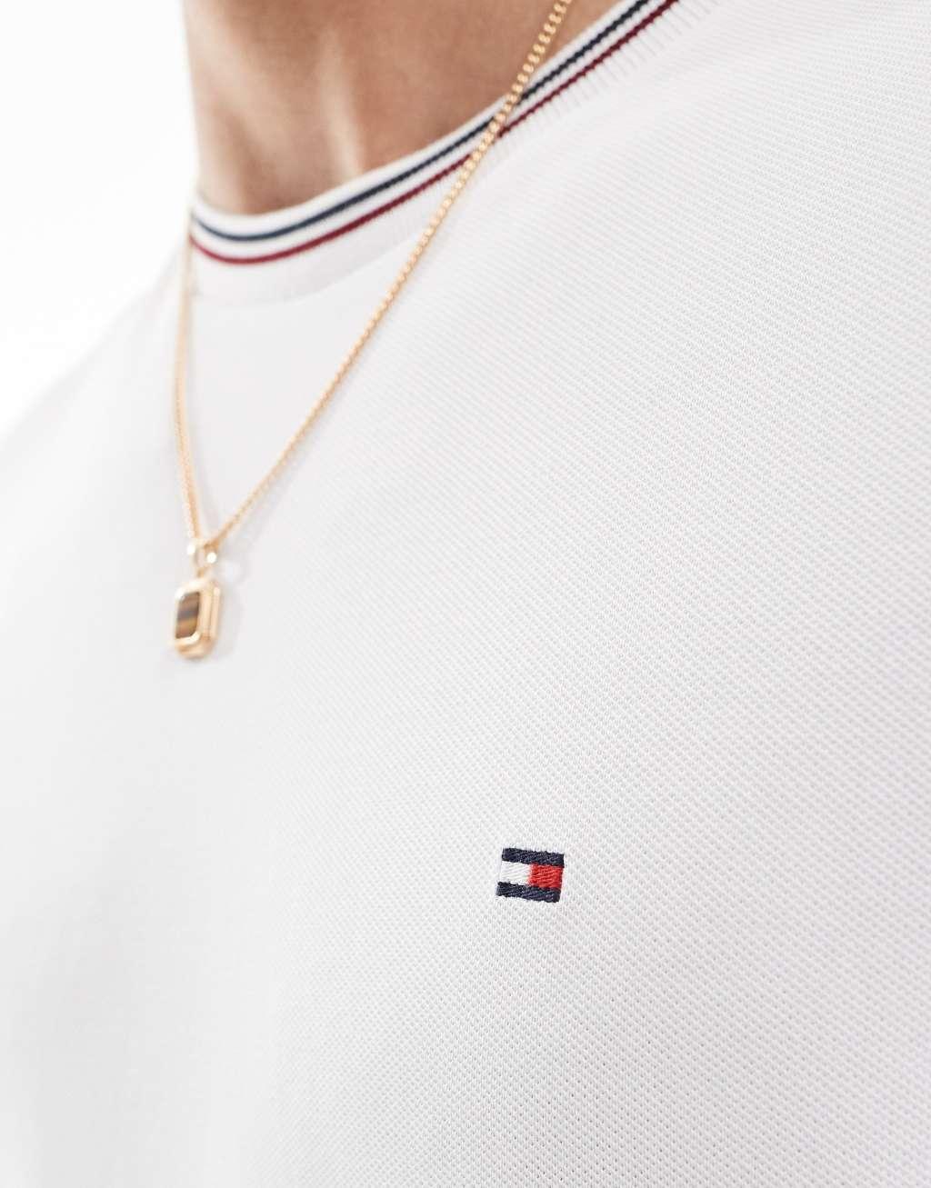 Tommy Hilfiger tipped collar t-shirt in white Product Image