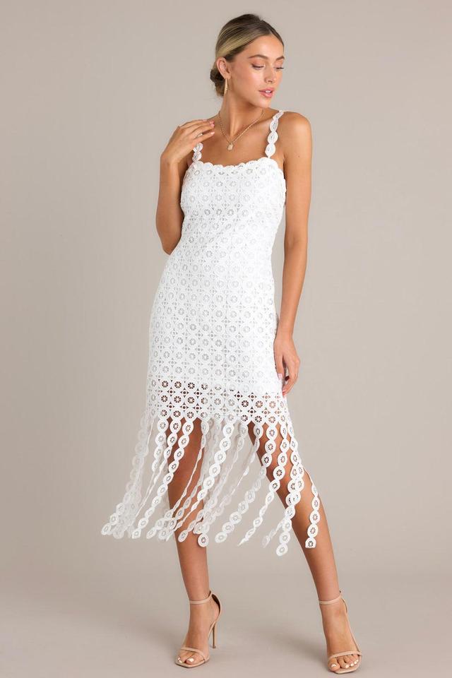 Whisper Your Wishes White Fringe Midi Dress Product Image