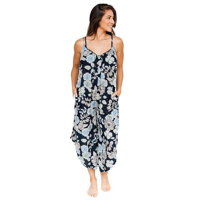 Womens J. Valdi Flowy Jumpsuit Swim Coverup Blue Floral Product Image