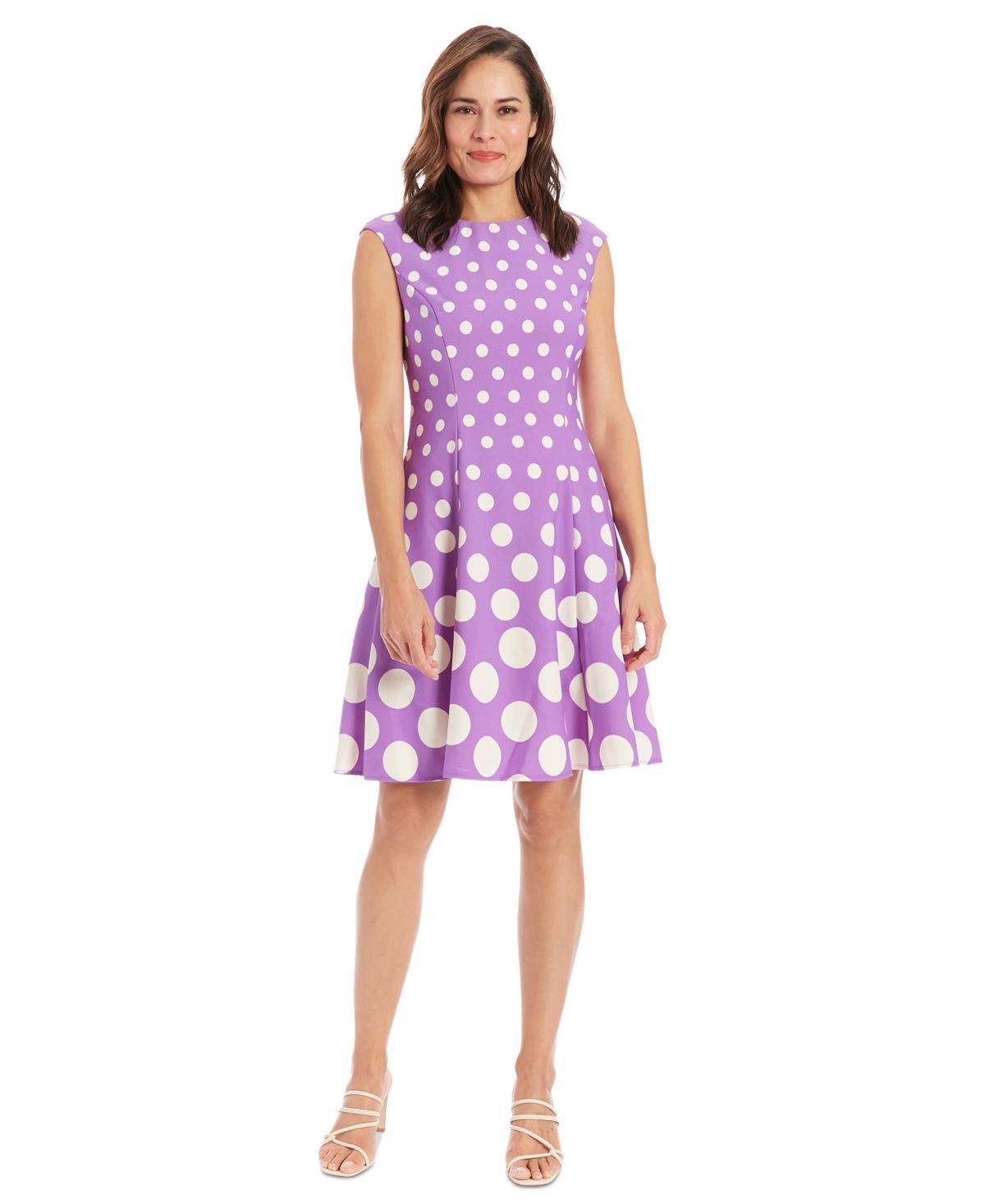 Womens London Times Polka Dot Fit & Flare Mini Dress Blue Product Image