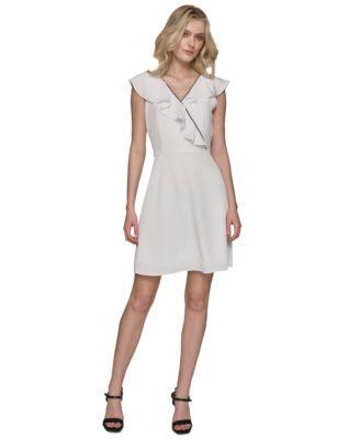 Karl Lagerfeld Paris Womens Ruffled Cap-Sleeve A-Line Dress Product Image