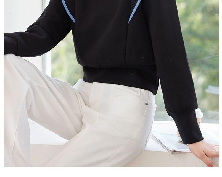 Collared Mock Two-Piece Contrast Trim Crop Pullover Product Image