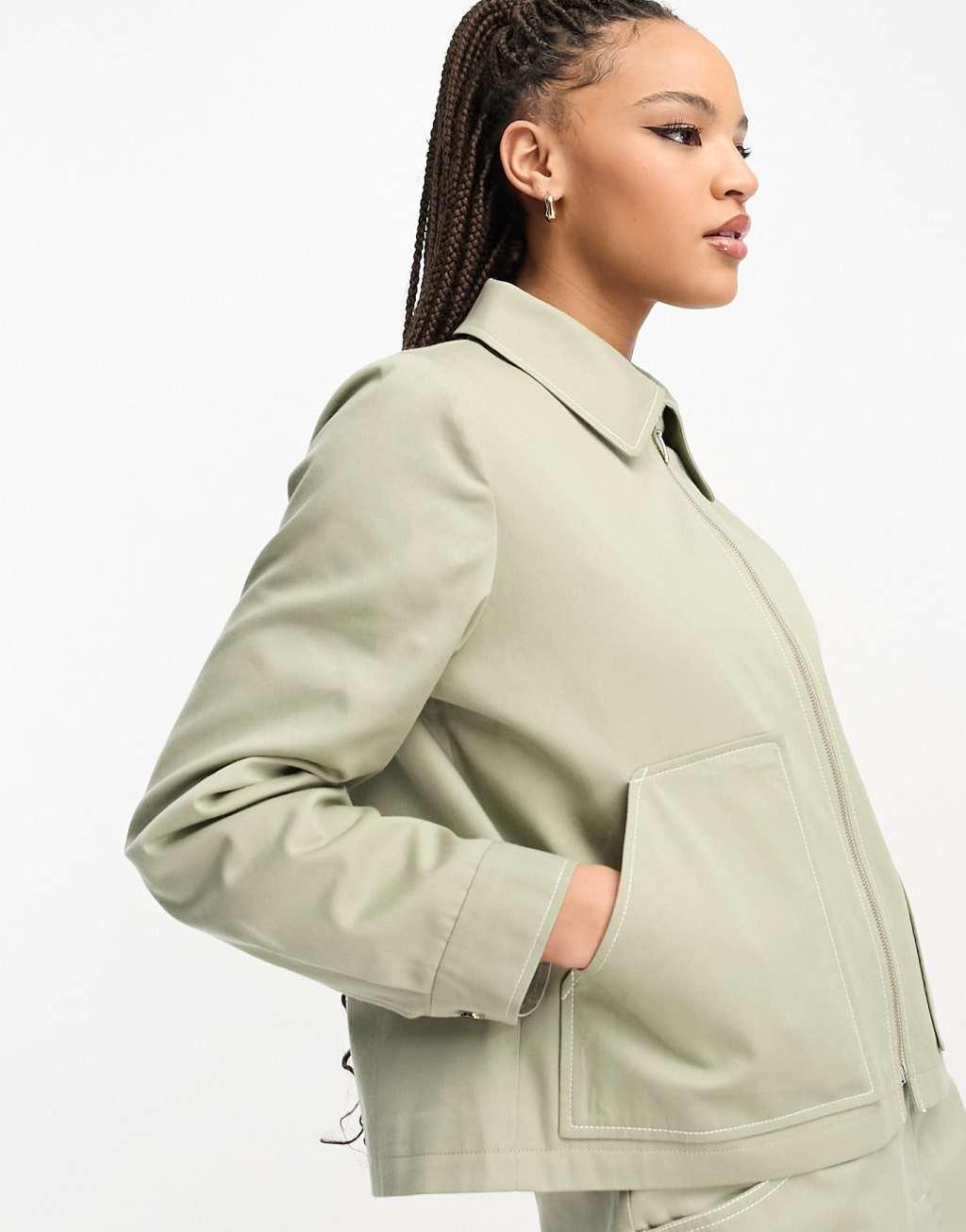 Miss Selfridge cargo utility zip front boxy jacket contrast stitching Product Image