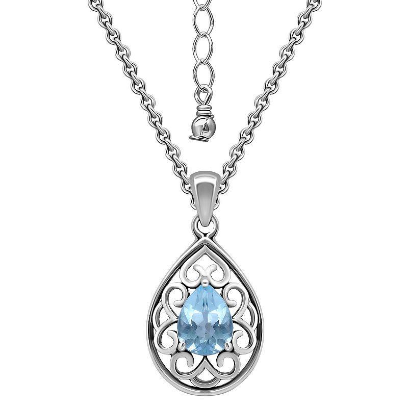 Aleure Precioso Sterling Silver Pear Shaped Gemstone Pendant Necklace, Womens Silver Tone Blue Product Image