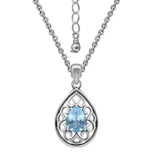 Aleure Precioso Sterling Silver Pear Shaped Gemstone Pendant Necklace, Womens Silver Tone Blue Product Image