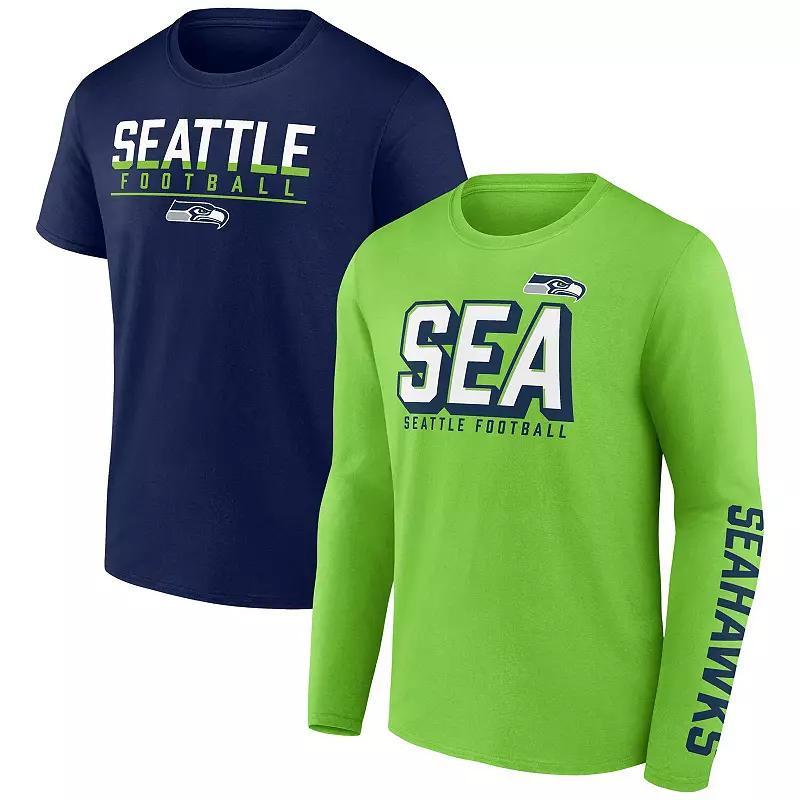 Mens Fanatics Branded Neon Green/College Navy Seattle Seahawks Two-Pack T-Shirt Combo Set Product Image