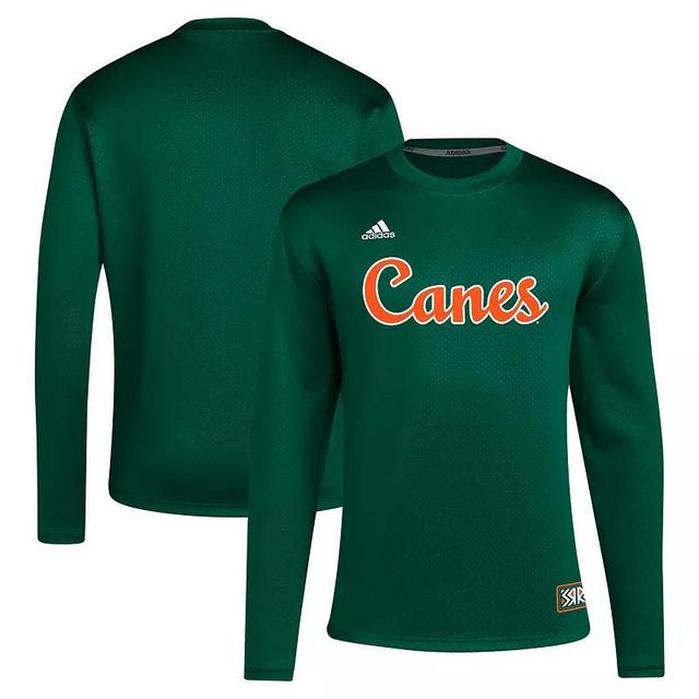 Mens adidas Miami Hurricanes Reverse Retro Baseball Script Pullover Sweatshirt Product Image