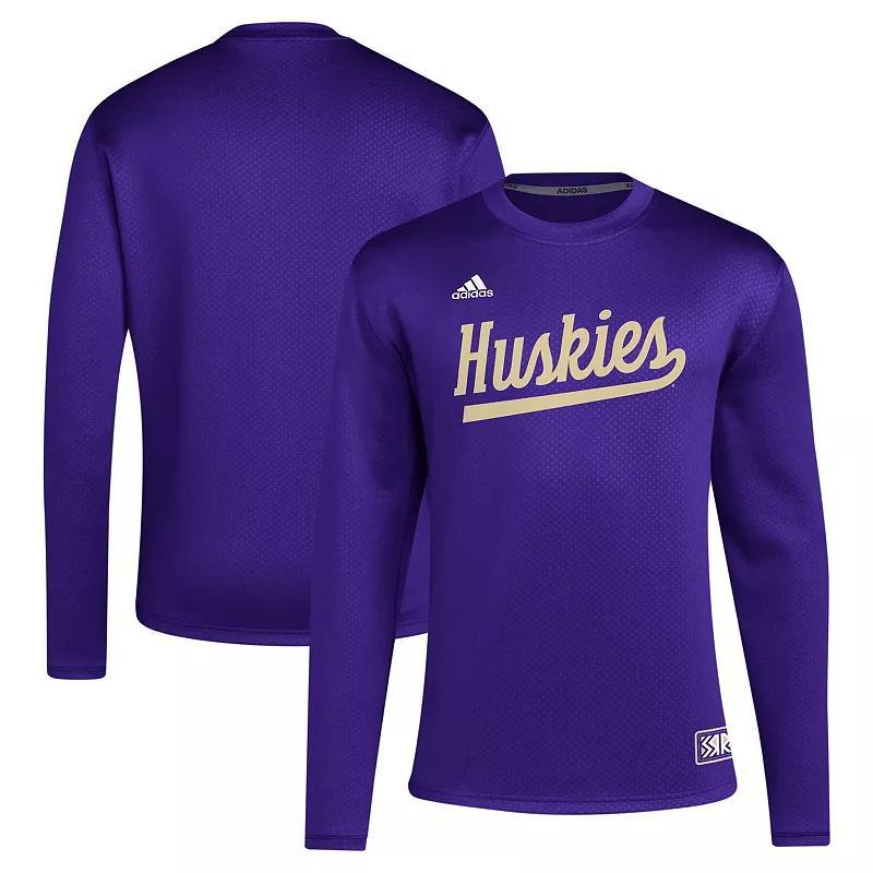 Mens adidas Washington Huskies Reverse Retro Baseball Script Pullover Sweatshirt Product Image