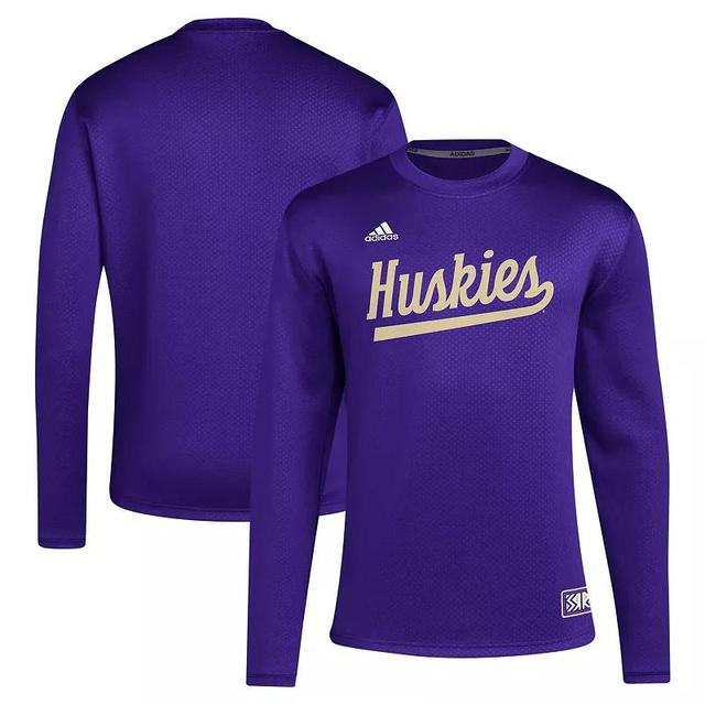 Mens adidas Washington Huskies Reverse Retro Baseball Script Pullover Sweatshirt Product Image