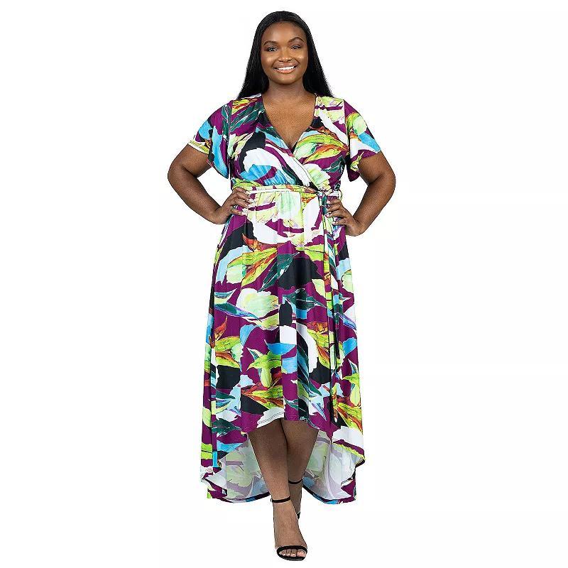 Plus Size 24Seven Comfort V Neck Belted High Low Faux Wrap Dress, Womens Product Image