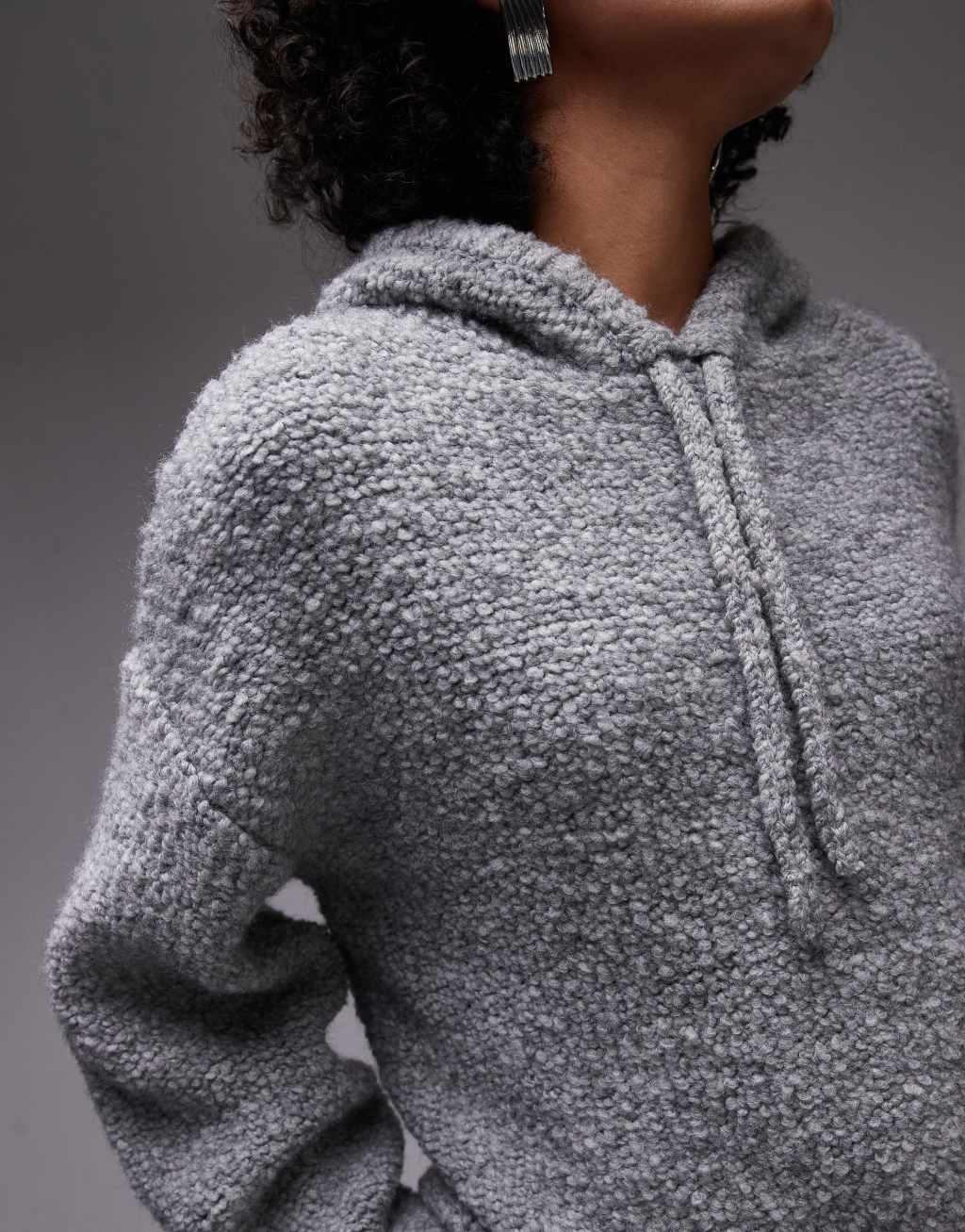 Topshop knitted premium wool blend hoodie in gray Product Image