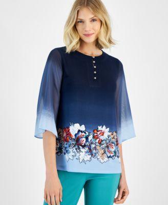 Jm Collection Womens 3/4 Sleeve Ombre Chiffon Top, Created for Macys Product Image