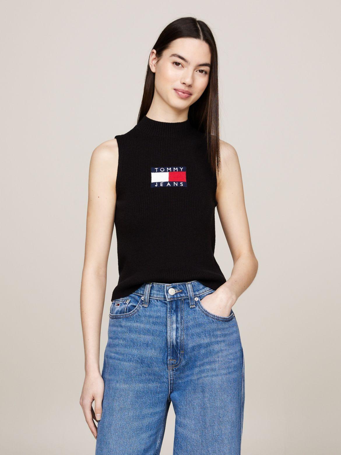 Tommy Hilfiger Women's Sleeveless Mockneck Flag Logo Sweater Product Image