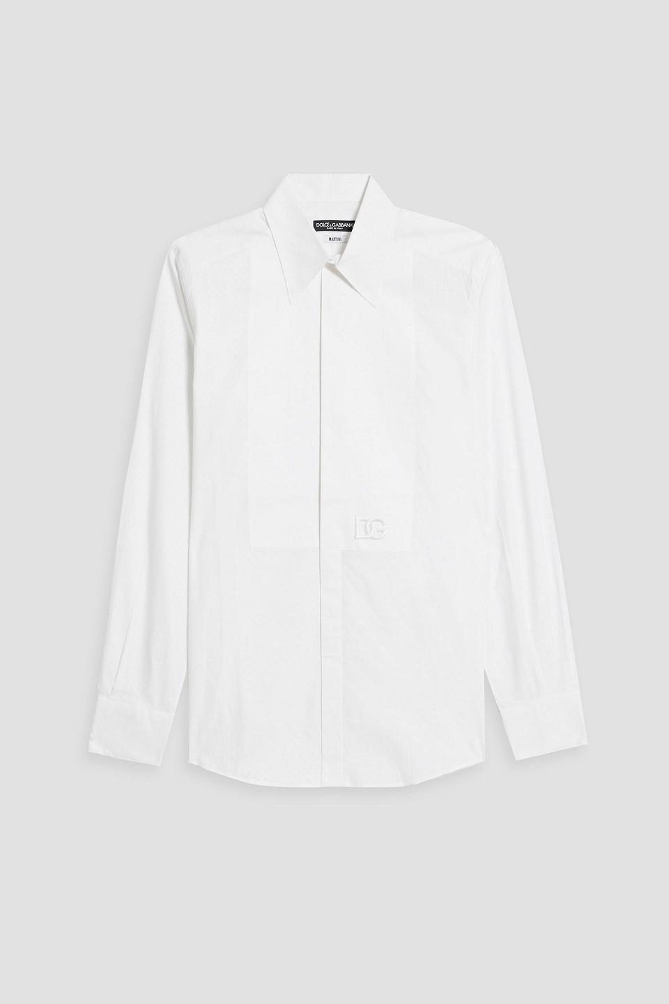 Slim-fit Embroidered Cotton-jacquard Shirt In White Product Image