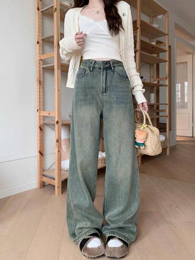 High Waist Washed Wide Leg Jeans Product Image