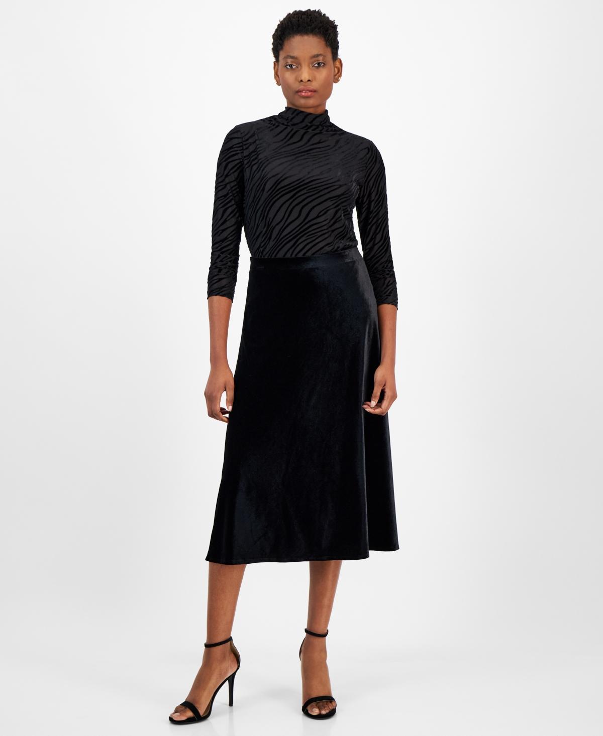 Anne Klein Womens Flare Midi Velvet Pull-On Skirt product image