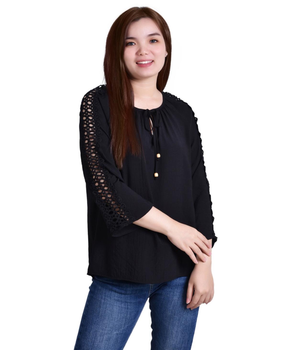 Ny Collection Womens 3/4 Sleeve Crochet Detail Blouse Product Image