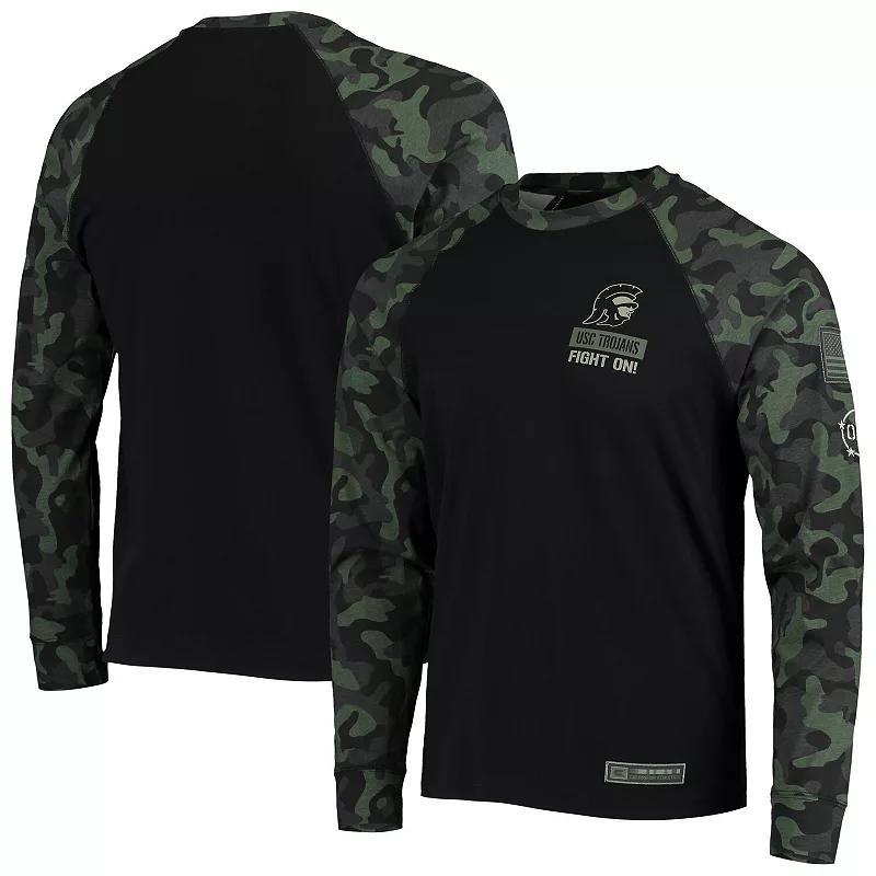 Mens Colosseum Black USC Trojans OHT Military Appreciation Camo Raglan Long Sleeve T-Shirt Product Image