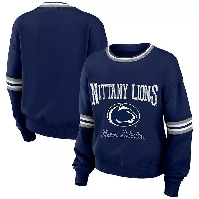 Womens Wear by Erin Andrews Navy Distressed Penn State Nittany Lions Vintage-Like Pullover Sweatshirt Product Image