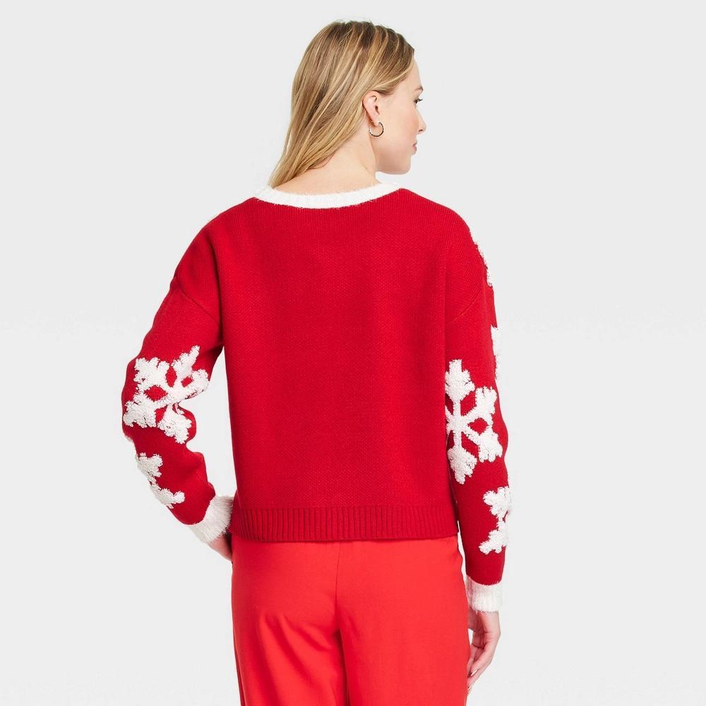 Womens Snowflake Christmas Festive Graphic Sweater - Red Product Image