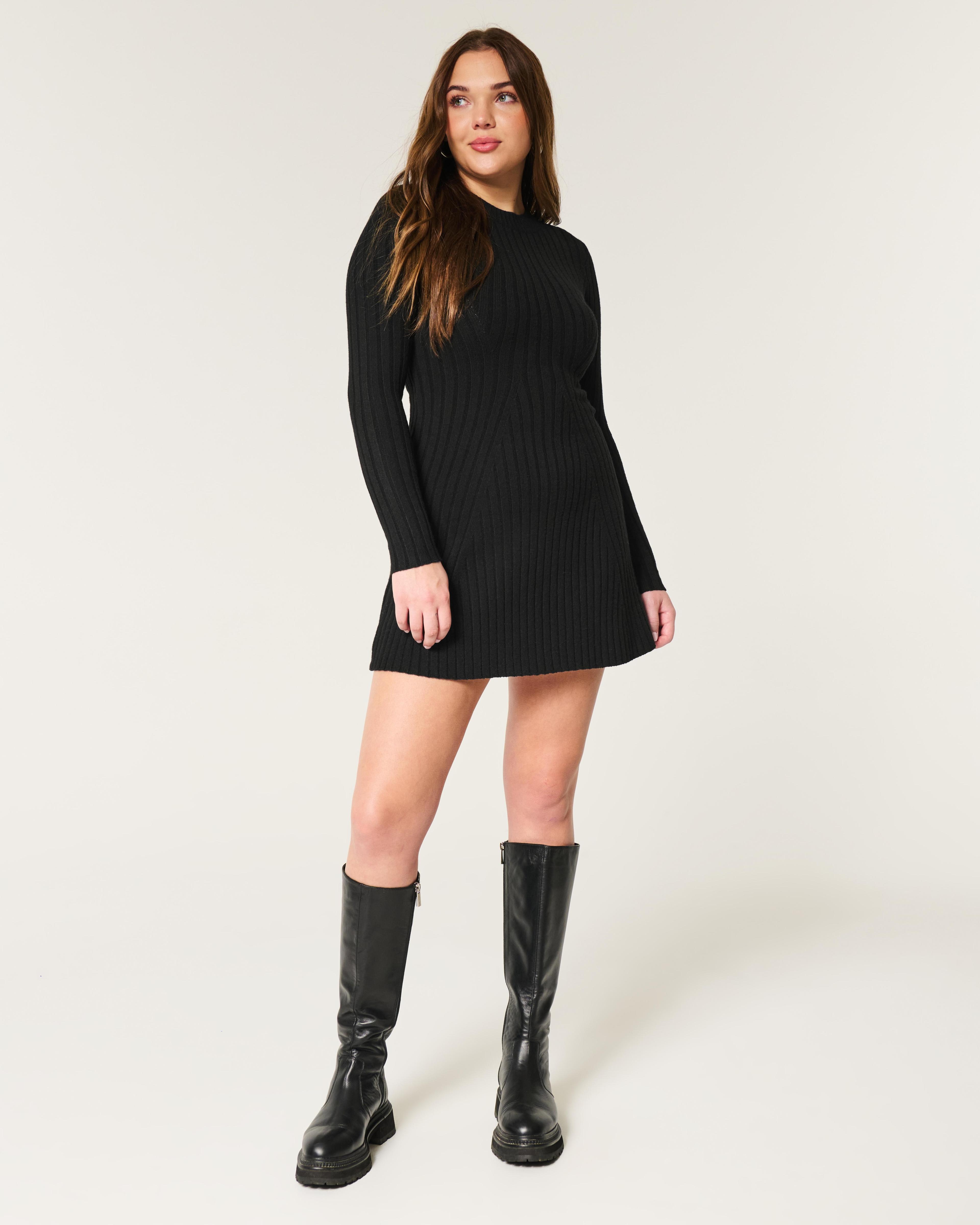 Ribbed Skater Mini Sweater Dress Product Image