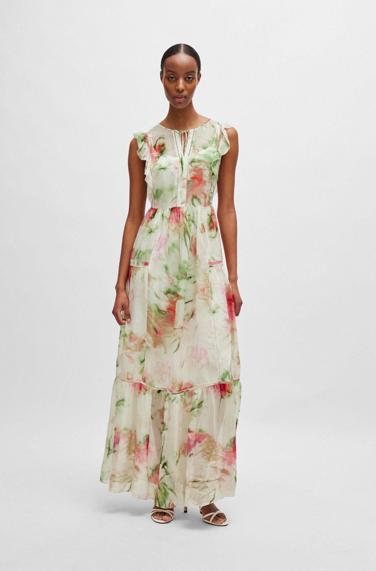 Printed dress in crinkle crepe with lace details Product Image