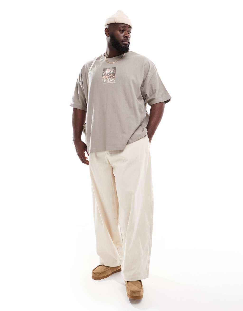 ASOS DESIGN oversized balloon corduroy pants with pleats in cream Product Image