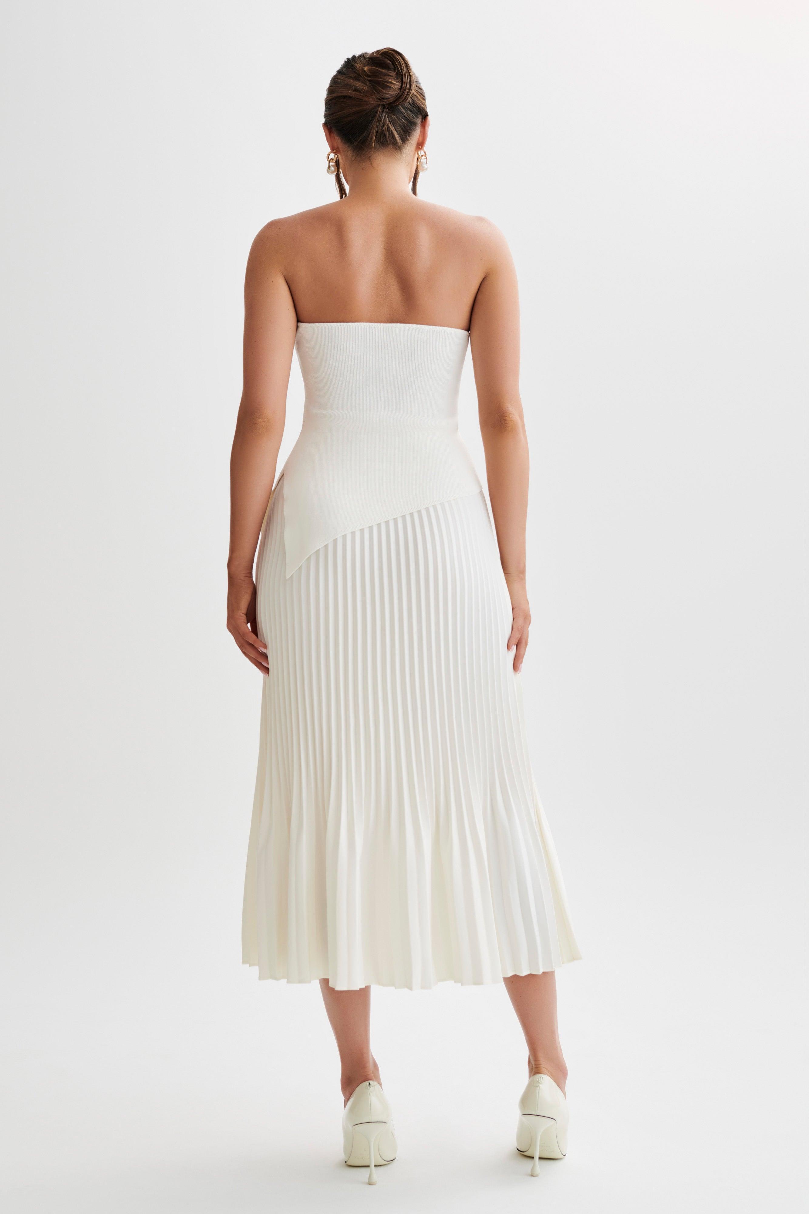 Sidney Asymmetrical Strapless Knit Top - White Product Image