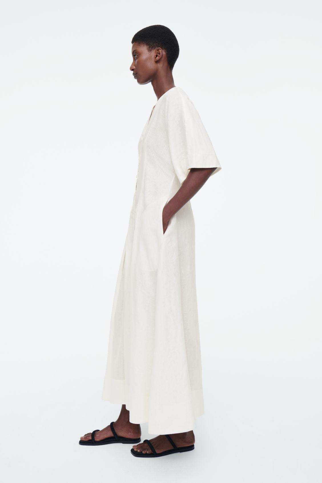 PLEATED A-LINE MIDI SHIRT DRESS Product Image