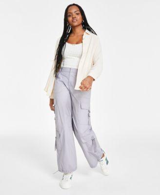 Cargo Pants, Lace-Trim Top & Boyfriend Shirt Product Image