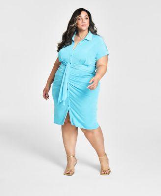 Nina Parker Trendy Plus Size Tie-Front Ruched Shirtdress product image