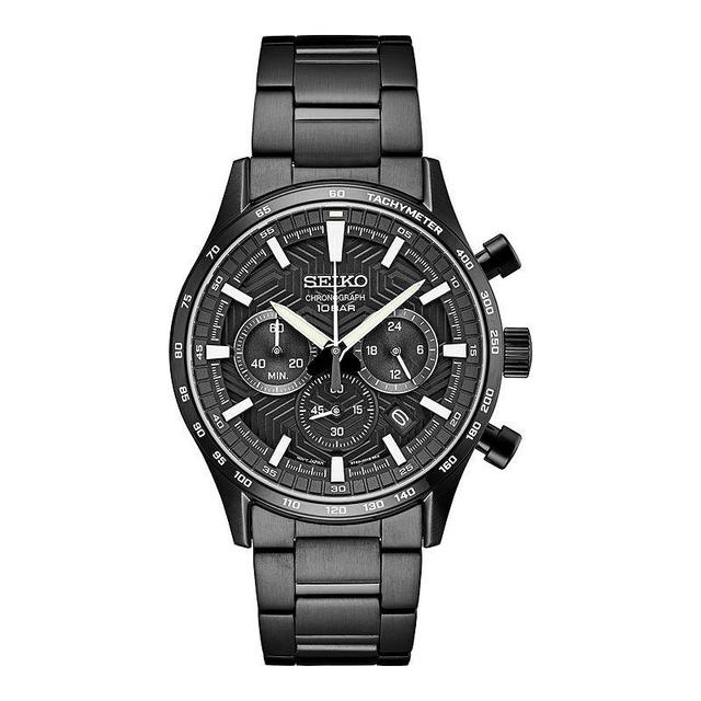 Seiko Mens Chronograph Essentials Black Ion Finish Stainless Steel Bracelet Watch 43mm Product Image