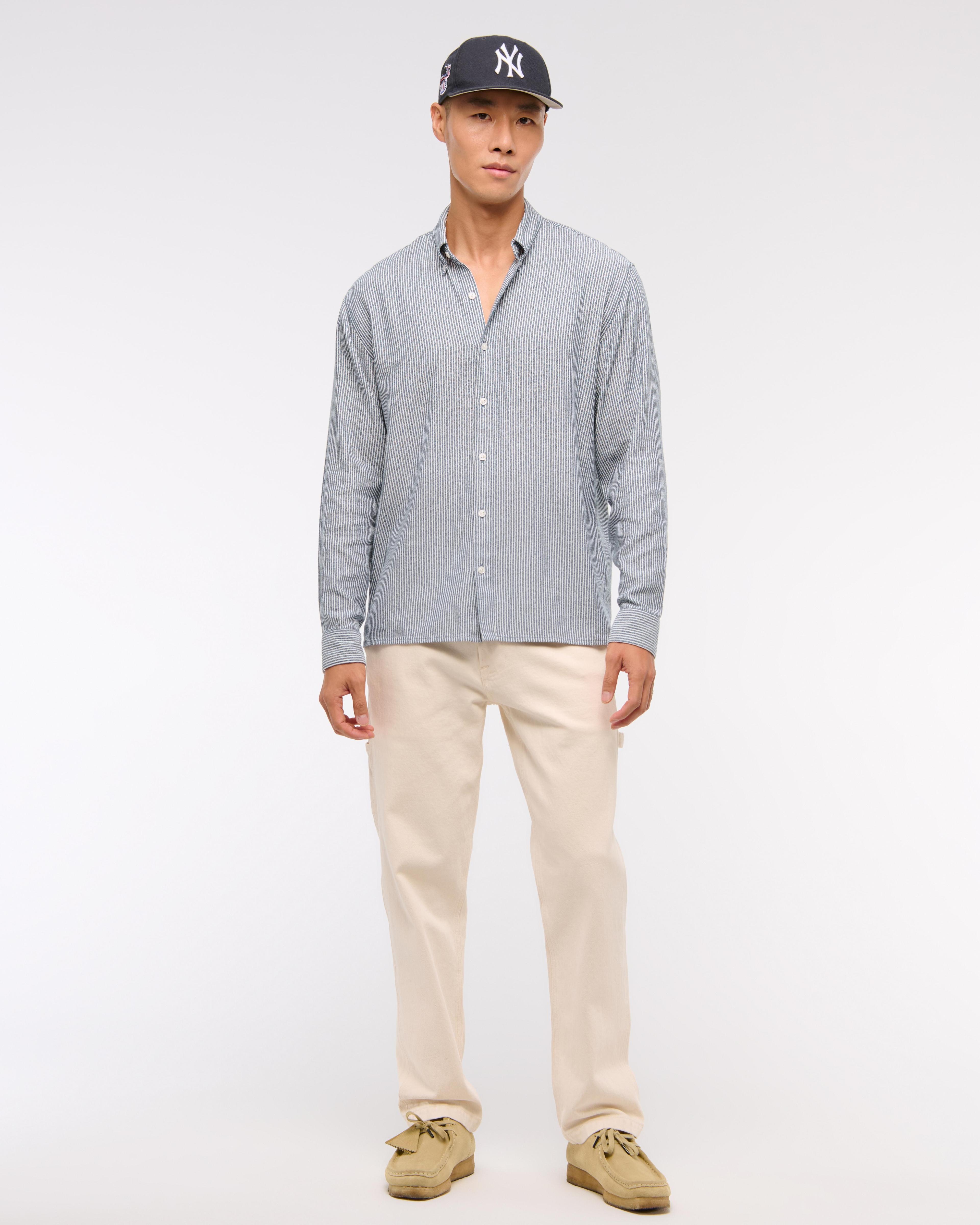 Long-Sleeve Crepe Button-Up Shirt Product Image