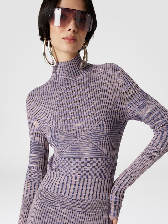 Slub wool turtleneck midi dress Blue | Missoni Product Image