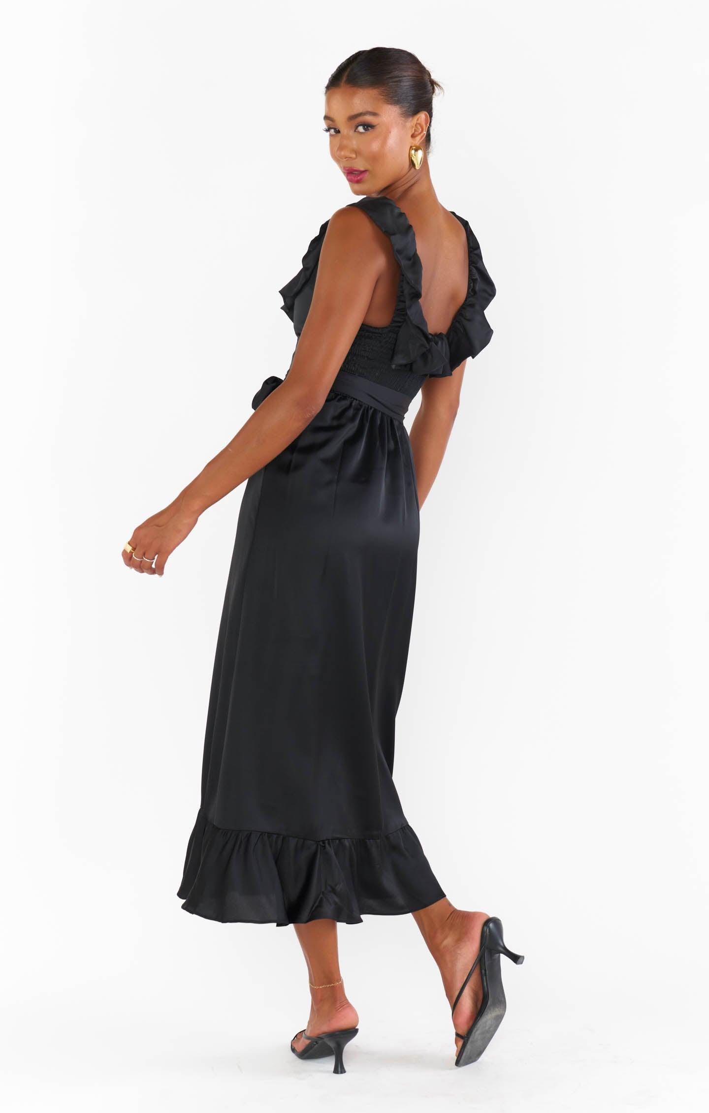 Alexis Midi Dress ~ Black Luxe Satin Product Image