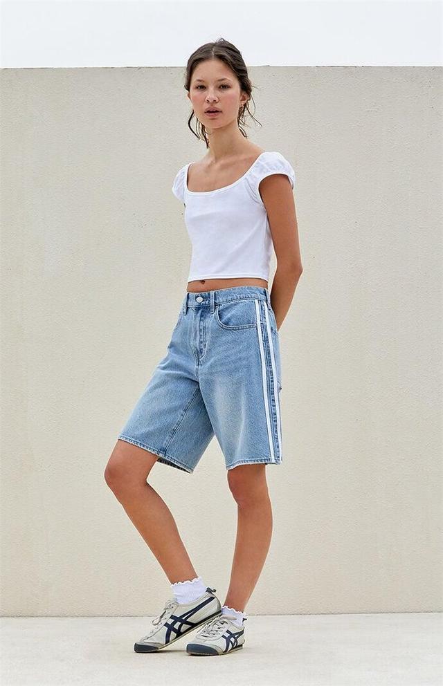 Women's Light Indigo Side Stripe Baggy Jorts Product Image