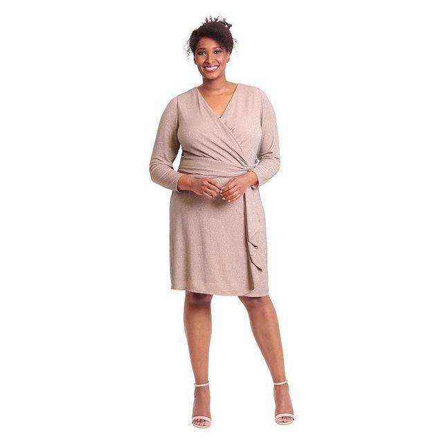 Plus Size London Times Shirred Surplice Side Flounce Long Sleeve Dress, Womens Product Image