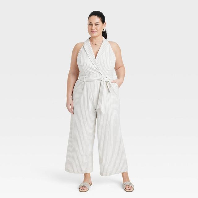 Womens Overt Occasion Jumpsuit - A New Day Cream Striped 2X Product Image