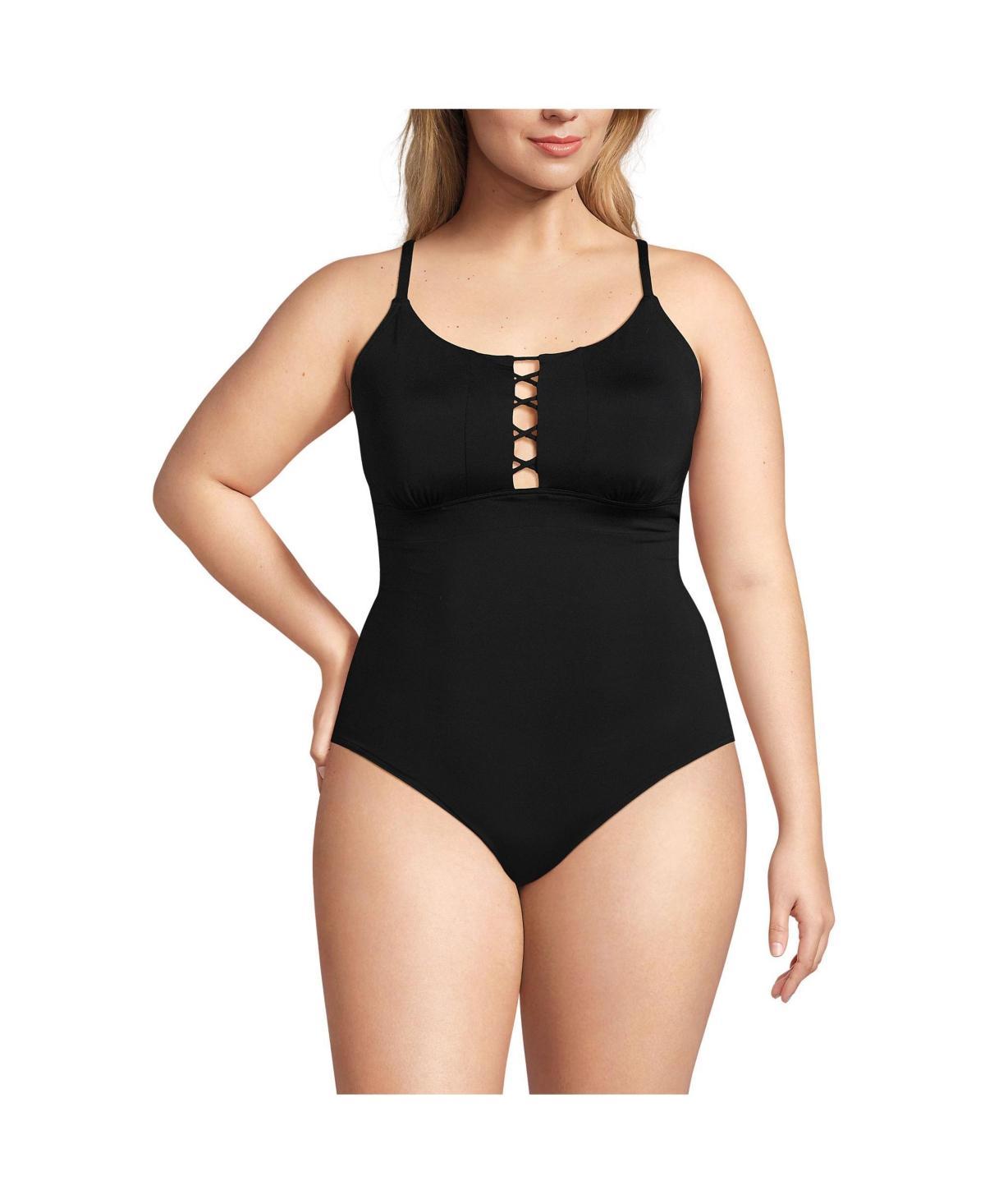 Lands End Womens Chlorine Resistant Lace Up One Piece Swimsuit Product Image