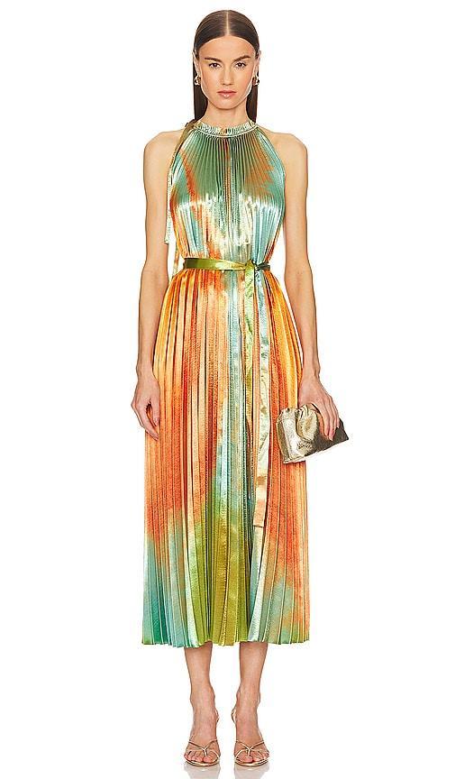 Amiko Shiny Ombre-print Sleeveless Halter Midi Dress In Desert Topaz Product Image