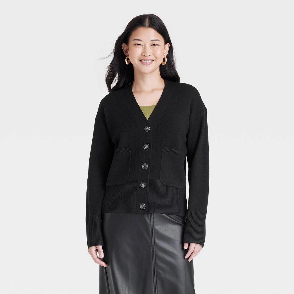 Women's Cozy Knit Everyday Cardigan - A New Day™ Black L product image