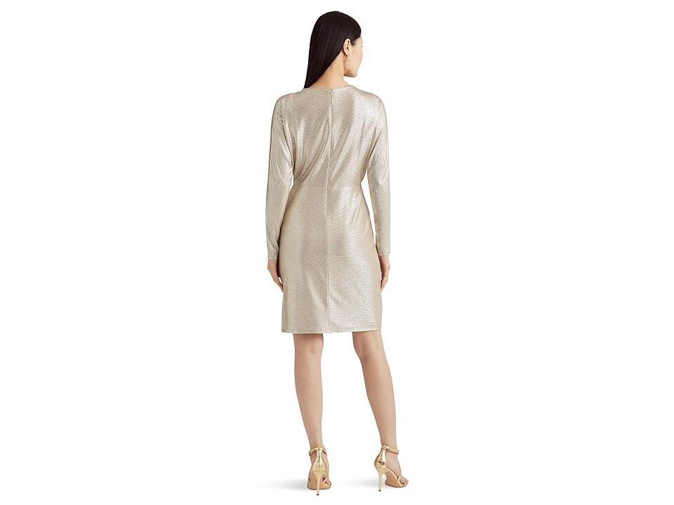 Lauren Ralph Lauren Metallic Stretch Knit Cocktail Dress (Birch Tan Foil) Women's Dress Product Image