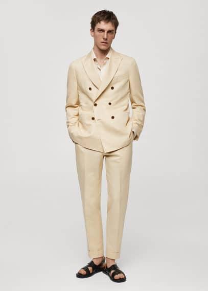 MANGO MAN - Cotton-linen double-breasted suit blazer pastel yellowMen Product Image