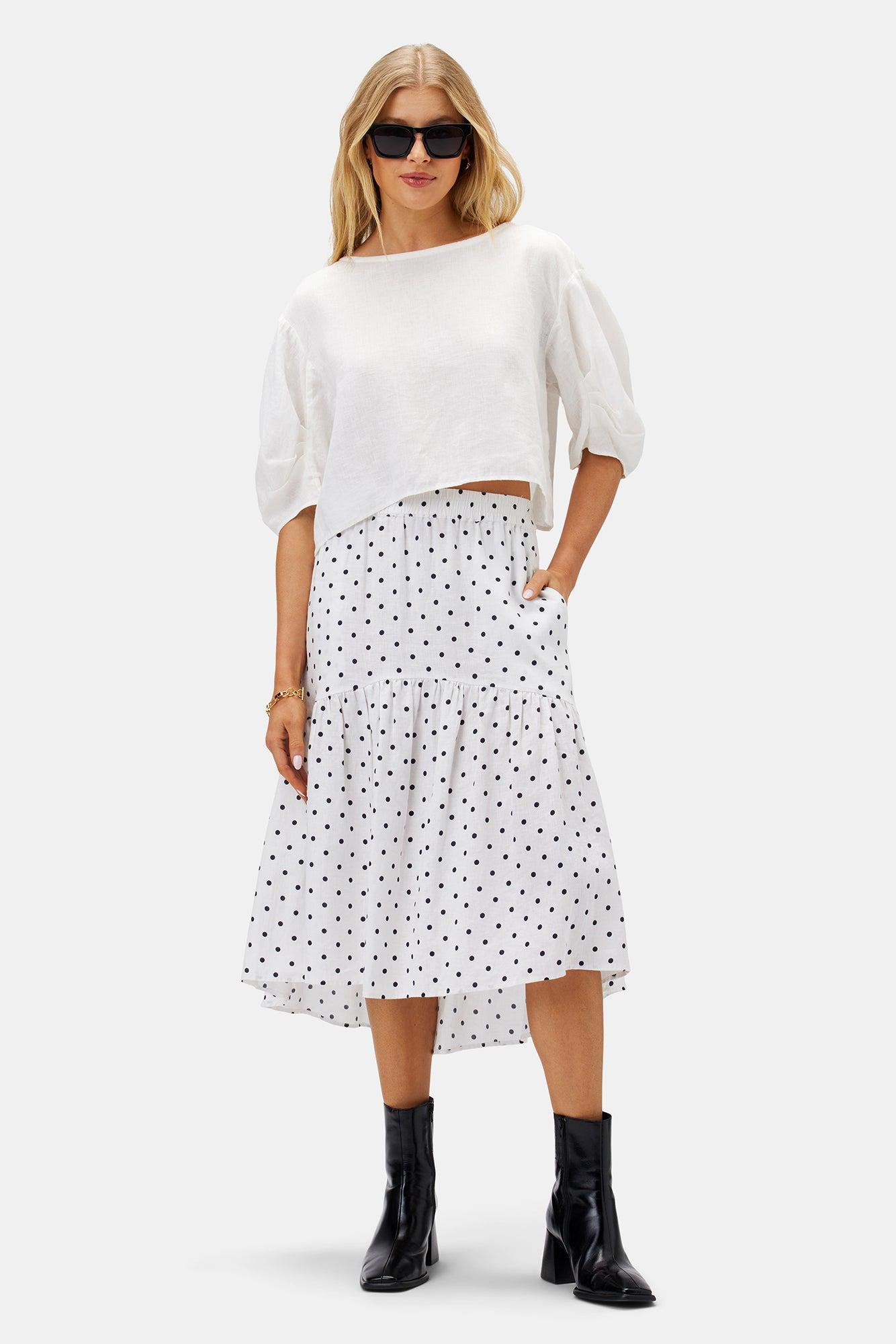 Lilly Pilly Lola Organic Linen Skirt - Polka Dots Product Image