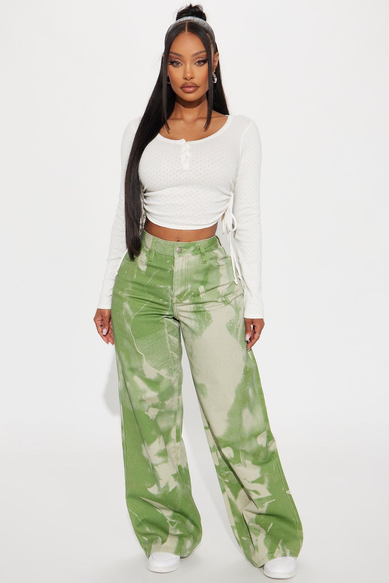 Radiant Energy Printed Non Stretch Straight Leg Jeans - Green Product Image