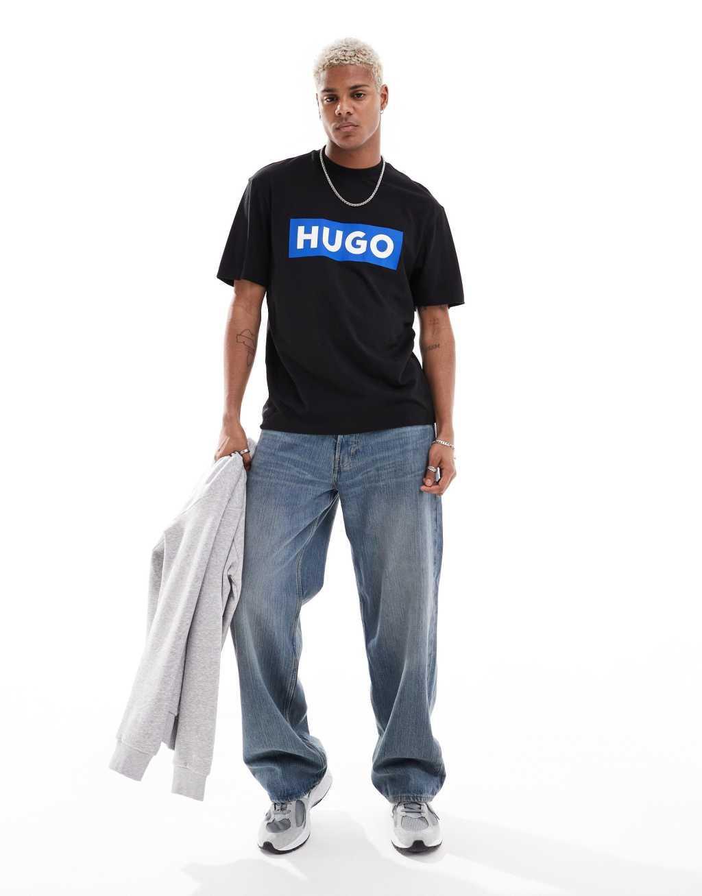 HUGO BLUE relaxed logo tee in black Product Image